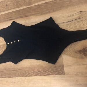Active USA Black Ribbed Bodysuit with Gold Accents
